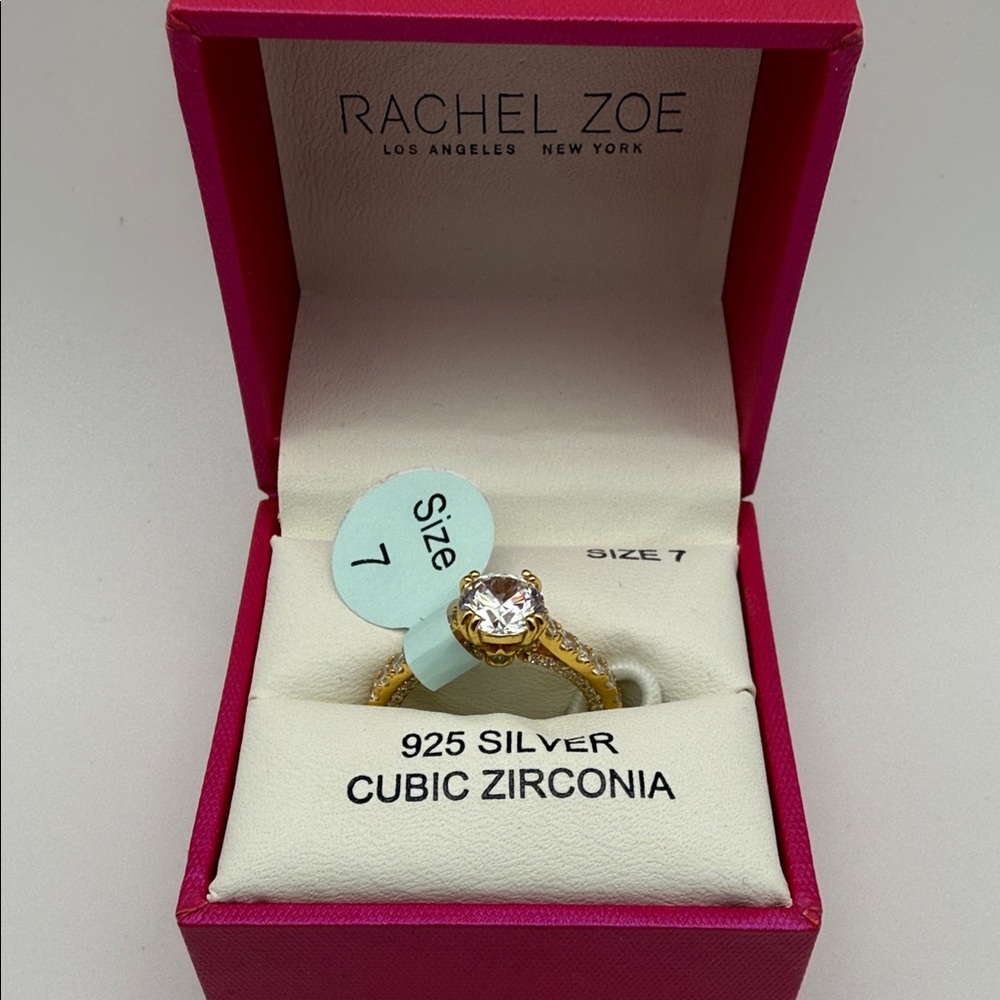 Rachel Zoe 925 Silver Gold Tone Cubic Zirconia Size 7 Engagement-Style Ring